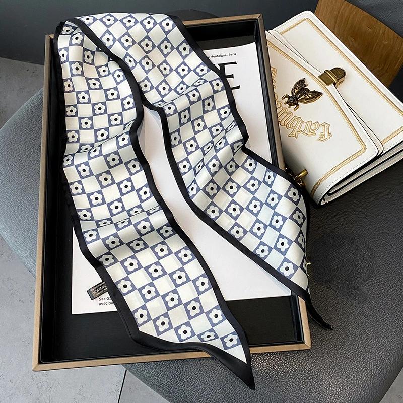 Women Silk Headbands Hair Ribbon Fashion Print 100x9.5cm Chic Skinny Tie Lady Bag Scarves Accessories Choker Bands