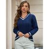 Women V Neck Long Sleeve Pullover Knit Sweater
