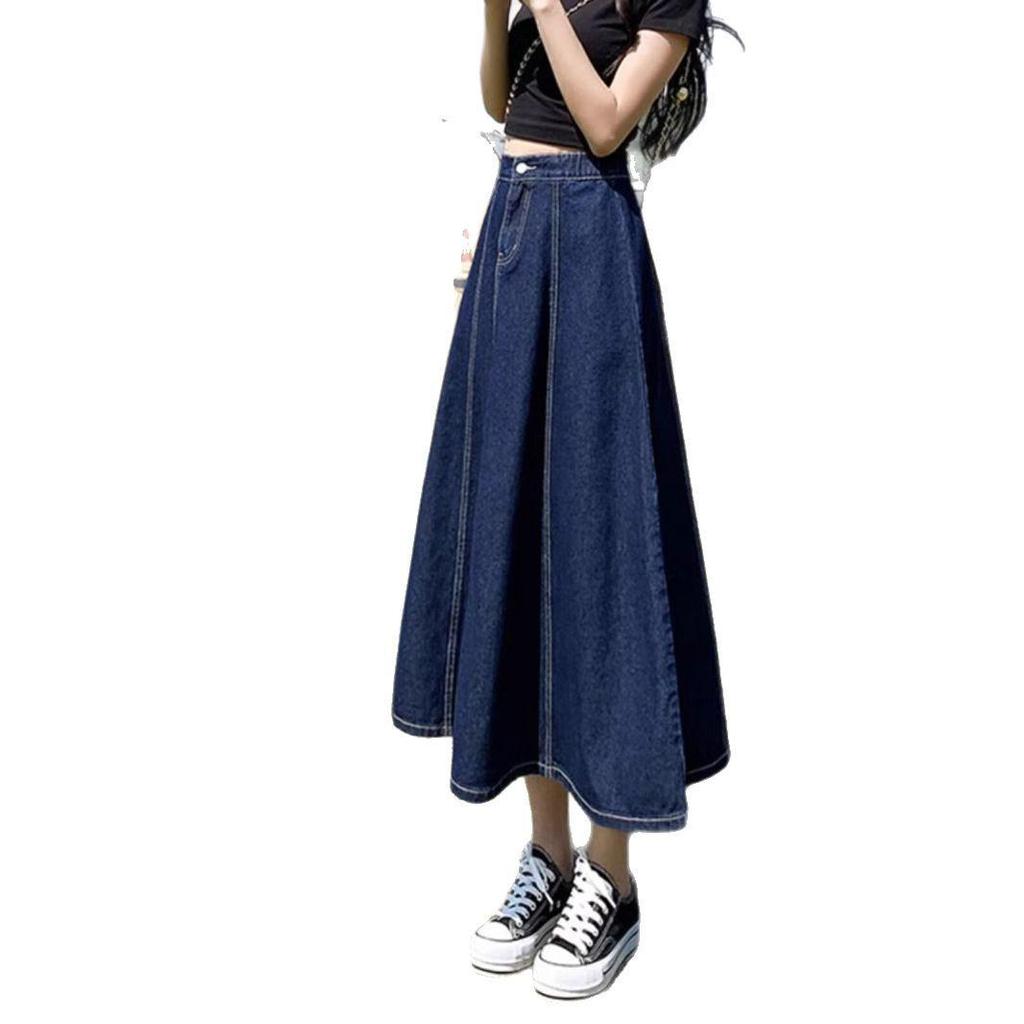 2025 Women's High Waist Slimming Midi Denim A-Line Skirt for Spring/Summer