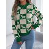 Women S Long Sleeve Christmas Elk Plaid Casual Sweater