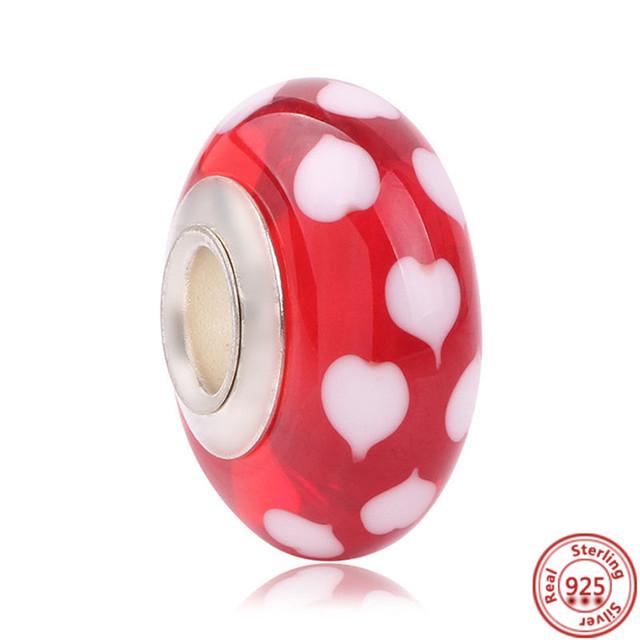 Красочные муранские стеклянные бусины с цветком в виде сердца, пузырьков и листьев, очаровательные браслеты, ювелирные изделия из 100% стерлингового серебра 925 пробы