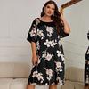 Women's Plus Size Nightgown Midi Print Pullover Loungewear Ice Silk Nightdresses