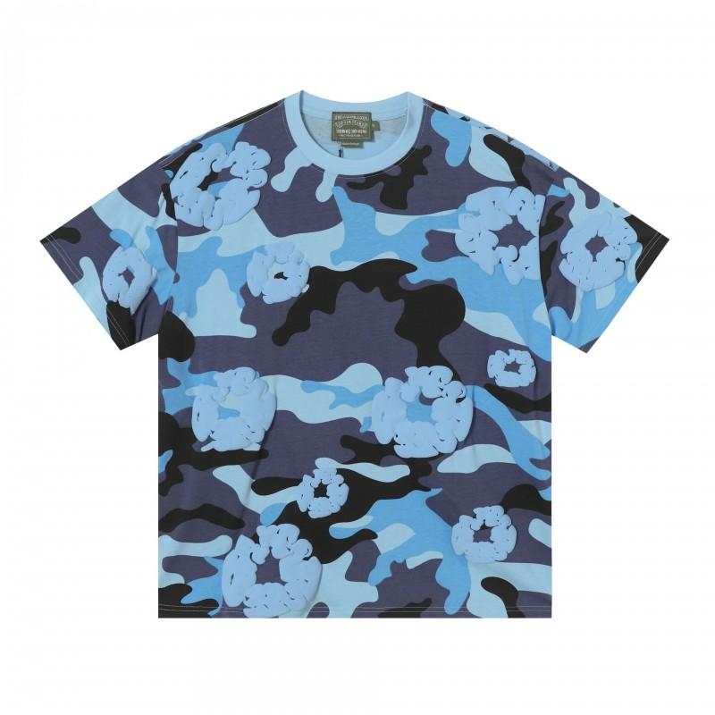 Cotton Short Sleeve T-Shirt With 3D Puff Floral Print Unisex Loose Fit Streetwear Tee