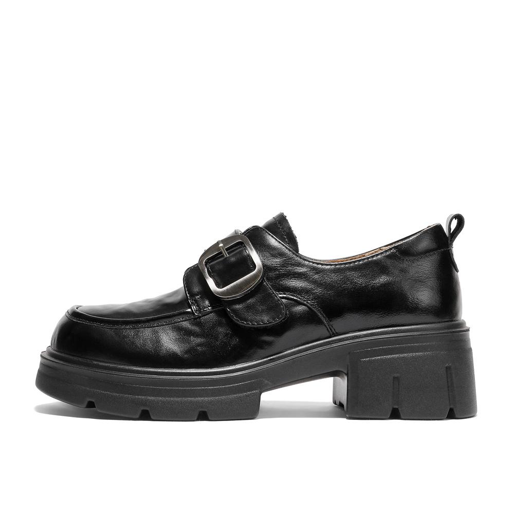 Senda Oxford Shoes Women's 26 Spring New Scratch Pattern Belt Buckle Thick High Heels Casual Single Shoes ZTK10AA6