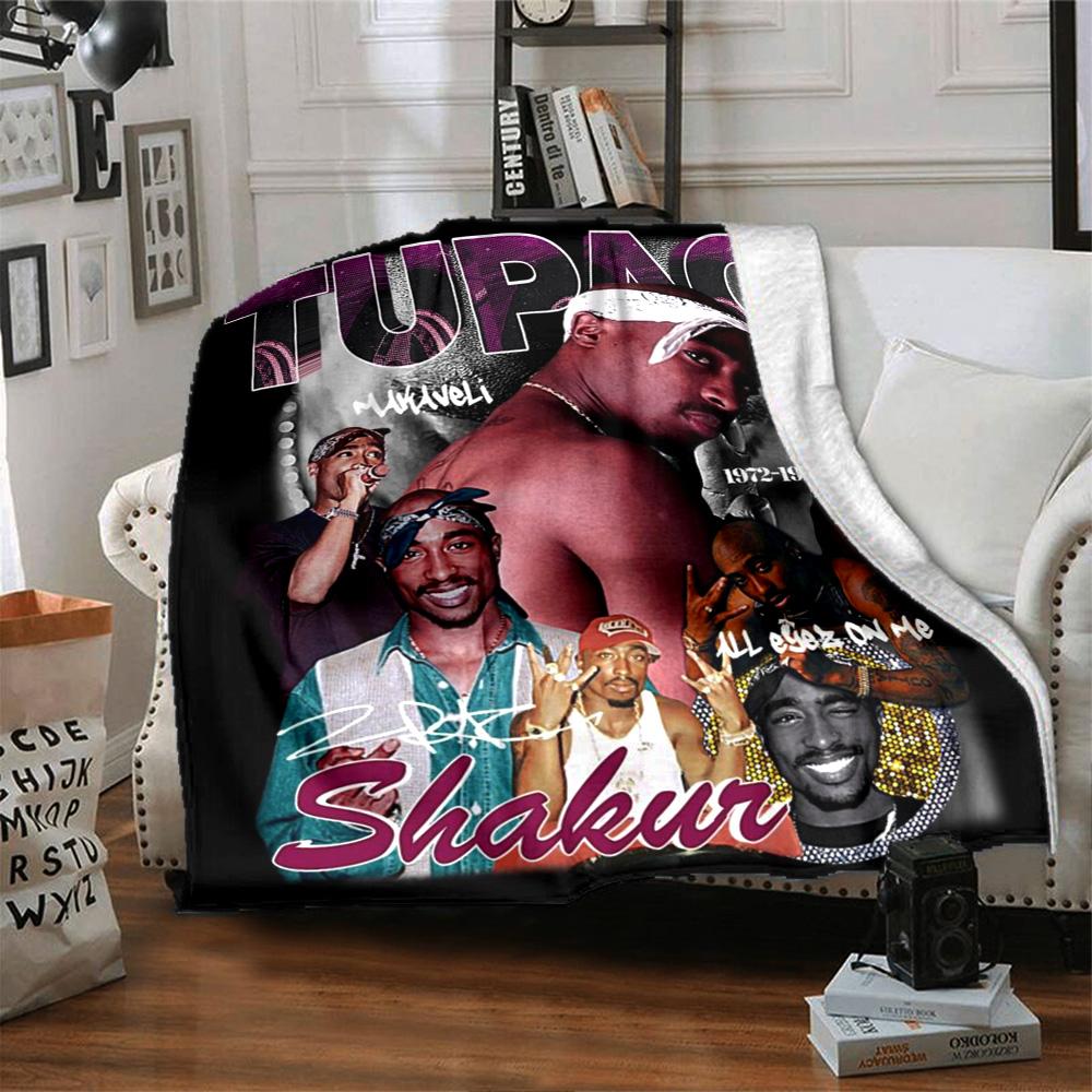 Tupac Shakur Hip‑hop Rapper Vintage Collage Print Flannel Blanket Soft Warm Throw Blanket for Sofa Bed Living Room