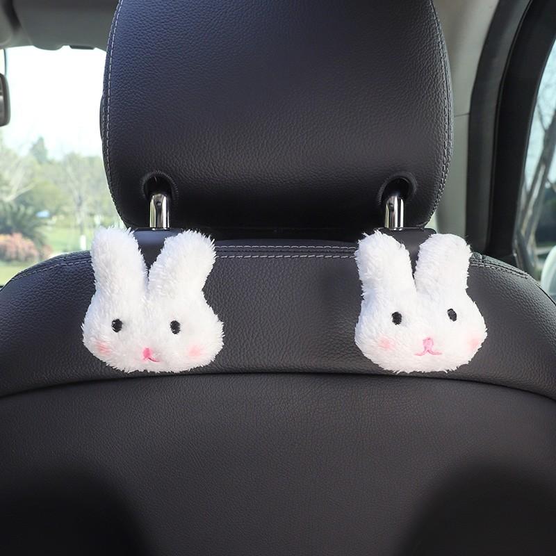 2PCS Cute Cartoon Bear Car Seat Back Hooks Storage Vehicle Headrest Organizer Hanger for Groceries Bag Handbag Car Decoration
