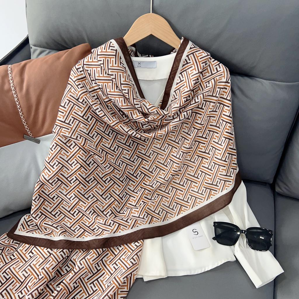 2024 Four Seasons Universal Thin Cotton And Hemp Sunscreen Silk Scarf Shawl Dual Purpose External Air Conditioning Room Neck Protection