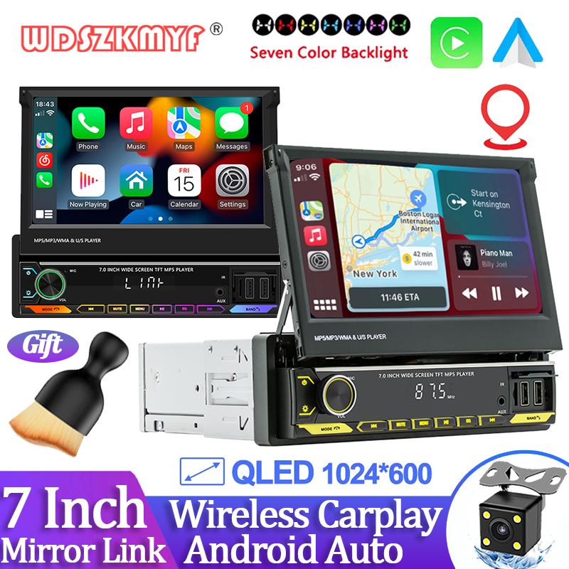 7-дюймовая автомобильная мультимедийная магнитола с беспроводным Carplay, Android Auto и выдвижным сенсорным экраном