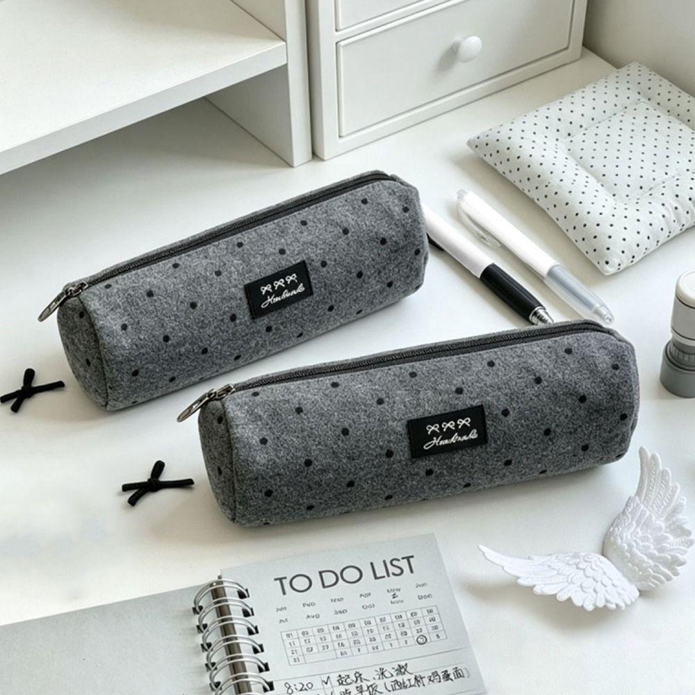 Polka Dot Pencil Case Gray Stationery Bag High Quality Pencil Pouch School Supplies