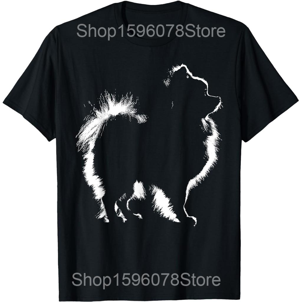 Черный померанский шпиц Собака Пом Лицо Футболки Мужские Женские Чистый Хлопок Юмор Уличная Одежда Футболка Короткий Рукав Унисекс Свободная Одежда