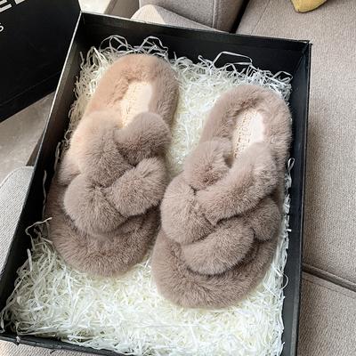 Модные зимние новые плоские пушистые тапочки женские модные с круглым носком с открытым носком замшевые на толстой подошве удобные хлопковые шлепанцы