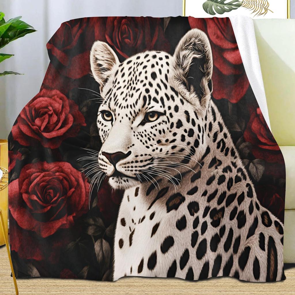 Leopard Print Blanket,Wild Animal Cheetah Throw Blanket,Flower Fleece Blanket for Couch Bed Sofa,Soft Warm Fuzzy Flannel Blanket