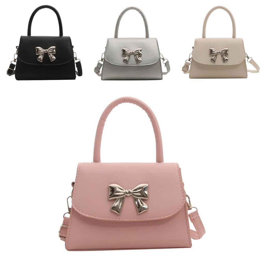 Chic Pu Leather Handbag For Women 2024 Summer Trendy Bow Detail Shoulder Bag