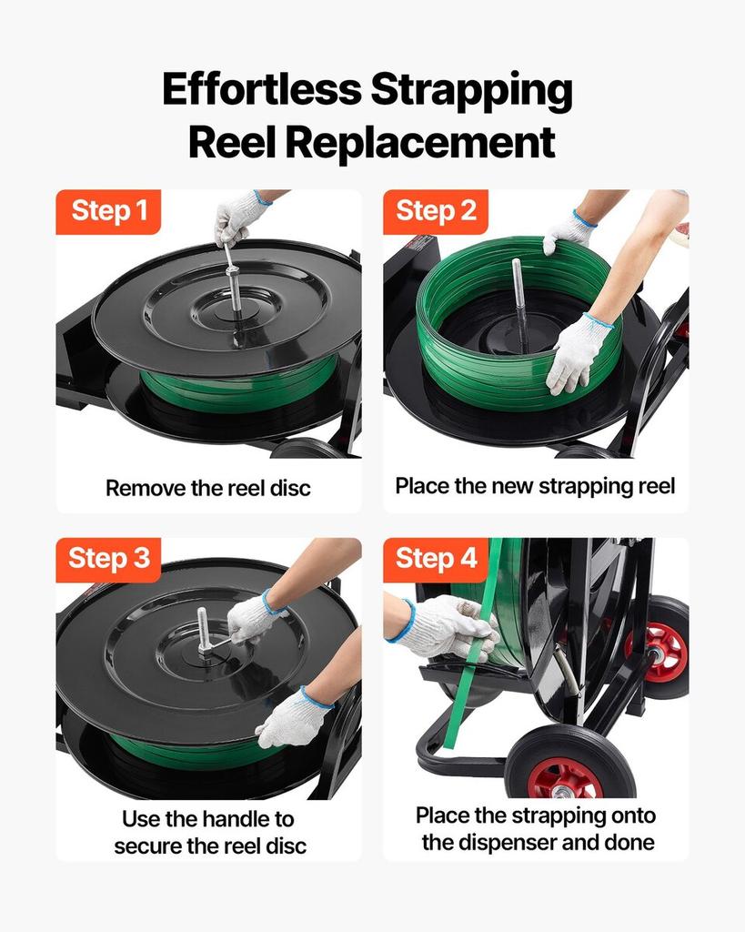 Banding Strapping Cart, Fit for PET/PP/Polyester Strapping Coils with 20.3/40.6 cm Core Size, Heavy Duty Strapping Dispenser Equipped with Upgrade