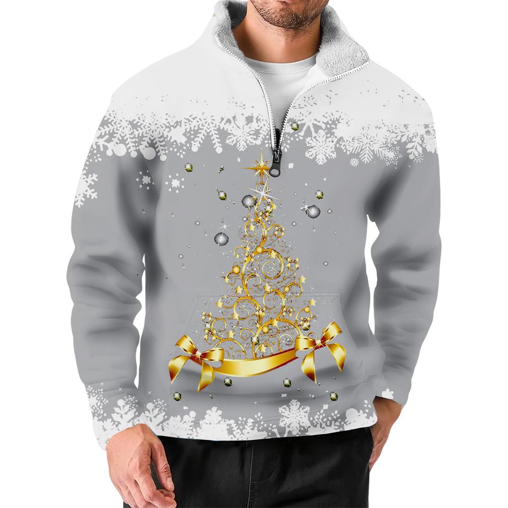 Men's Christmas Stand-up Collar Sweatshirt, Hot-selling Outdoor Casual Top With  Collar