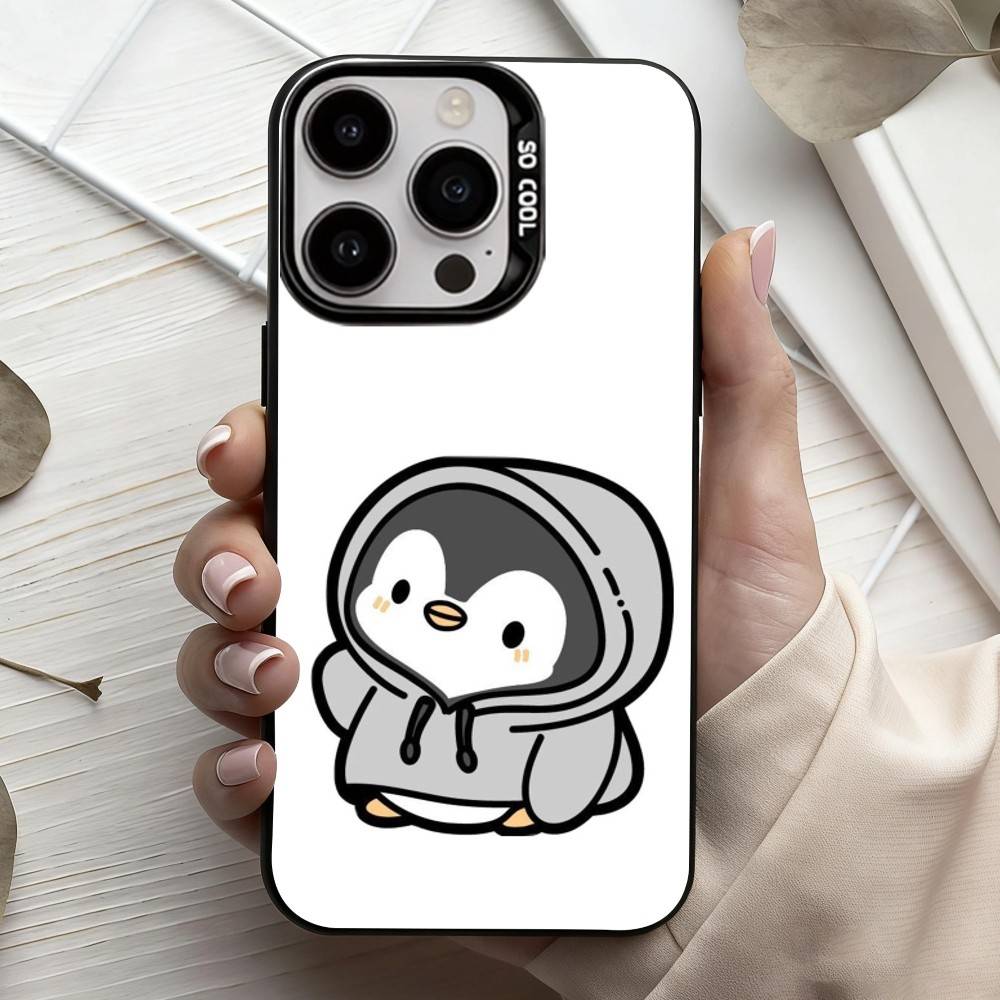 C-Мультяшный-N P-Пингвин Чехол для телефона для iPhone17,16,15,14,13,12,11 Plus,Pro Max Черный Конфетный Серебряный Покрытый Чехол