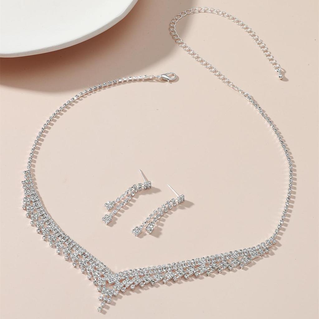 Luxury Bridal Zircon Flower Necklace & Earrings Set - Elegant Wedding Jewelry Accessories