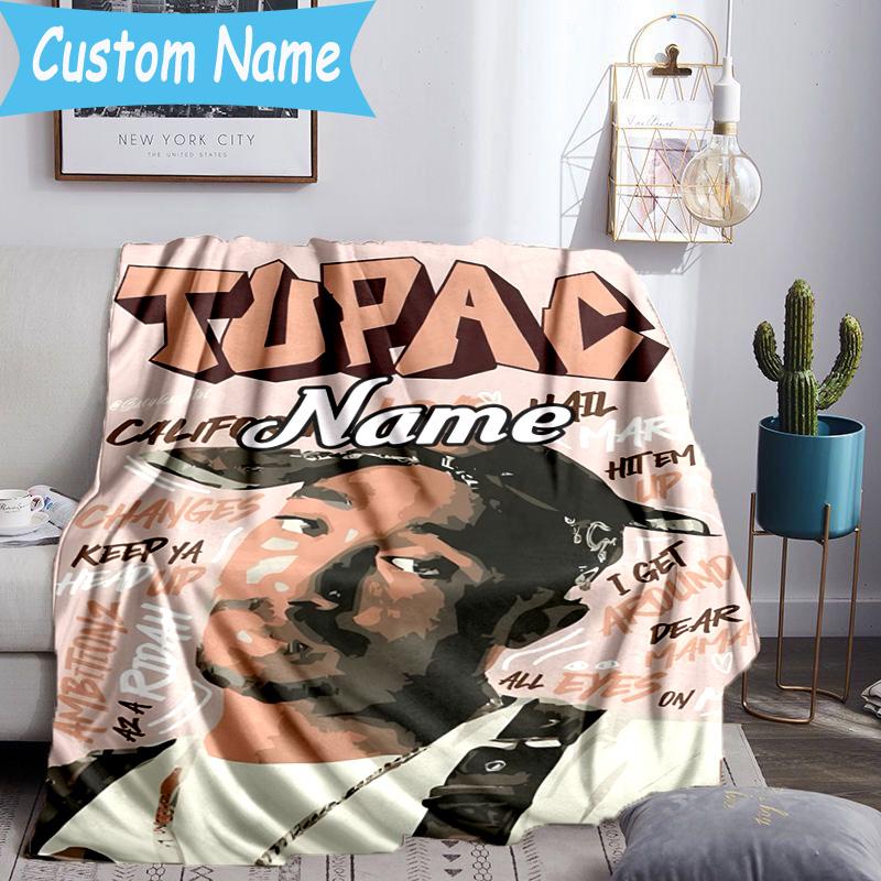 1PC Custom Name Tribute Tupac's Legacy Throws Blanket Flannel Blankets for Couch Bed Gifts for Men Women Travel Picnic Christmas fan Gifts