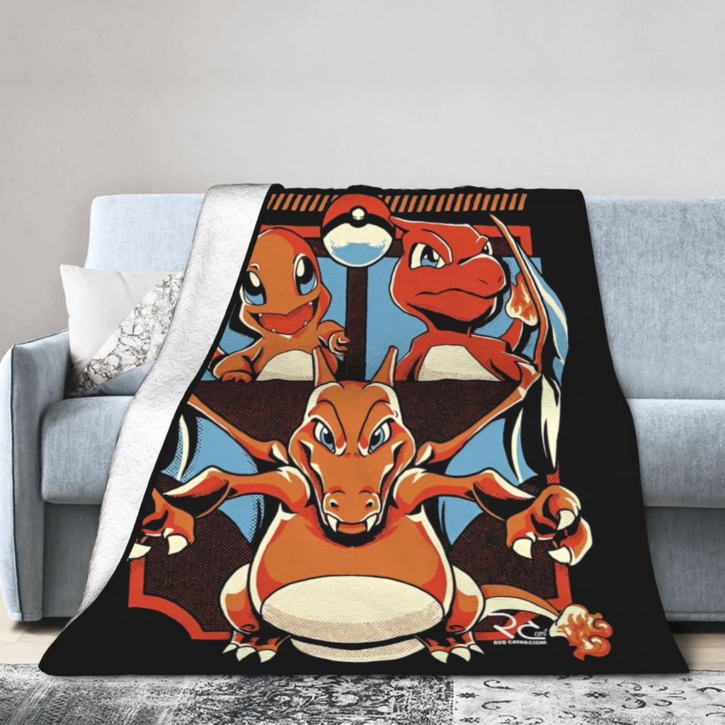 Pokemoned  Coral Fleece Plush Throw Blankets Charmander Charmeleon Charizard Blanket for Bedding Couch Warm Plush Thin Quilt,
