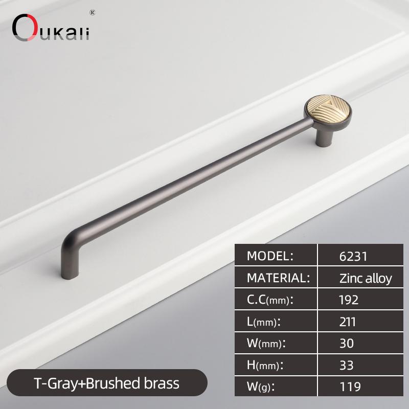 Oukali High Quality Furniture Cabinet Handle Luxury Knob Kitchen Brushed Brass Zinc Alloy Dresser Drawer Handles