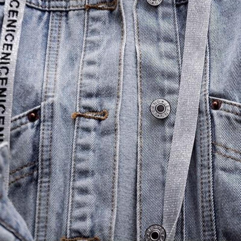 Denim Jacket Women Korean Style Loose Short Coat Long Sleeve Hooded Jacket Multi-Pockets All-match Tops