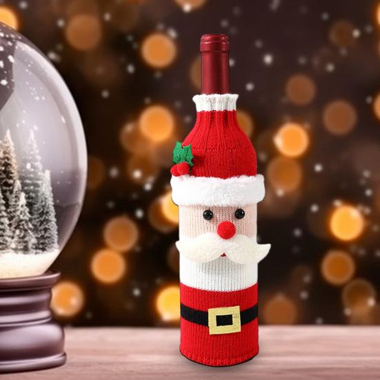 Рукав для бутылки вина Санта-Клаус Снеговик Олень Дизайн Рукав для бутылки Вязаное украшение Вино