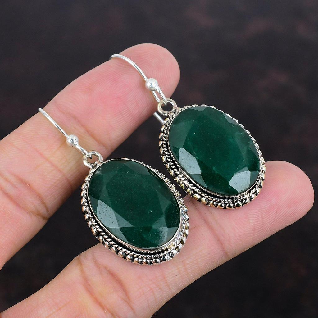 Серьги с ограненным замбийским изумрудом, серьги из стерлингового серебра 925 пробы, серьги в винтажном стиле, ювелирные изделия ручной работы, серьги-подвески с драгоценными камнями, подарки для матери