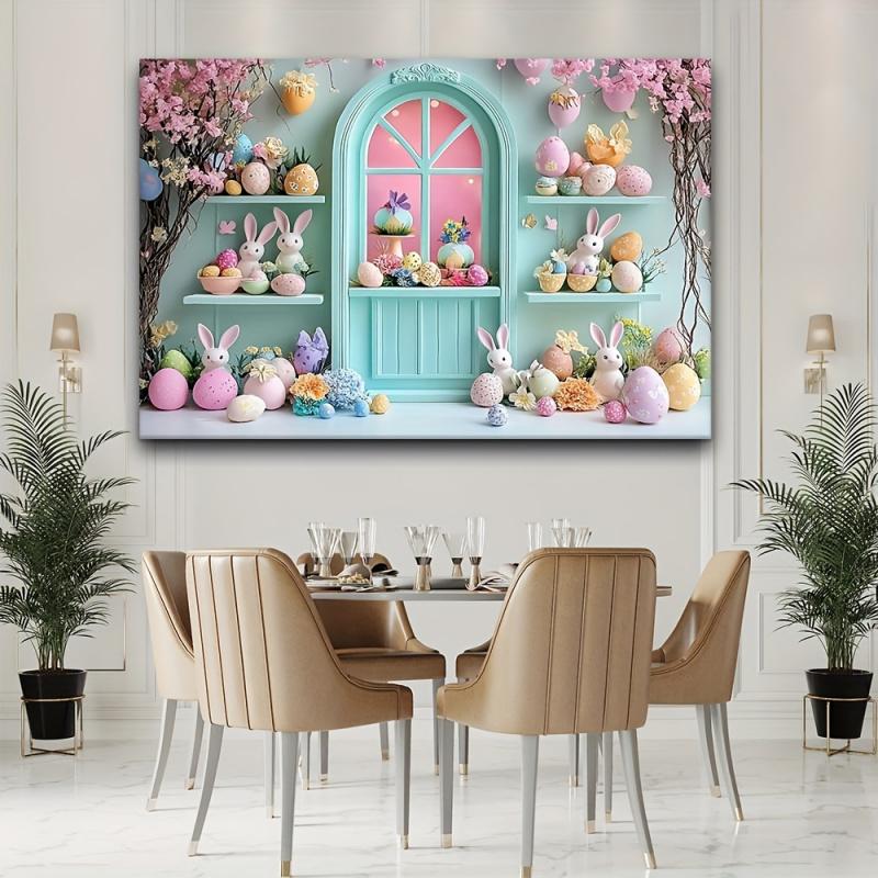 VIKAMA Cute Rabbit Easter Photography Theme Garden Courtyard Decoration Background Cloth Wall Decoration