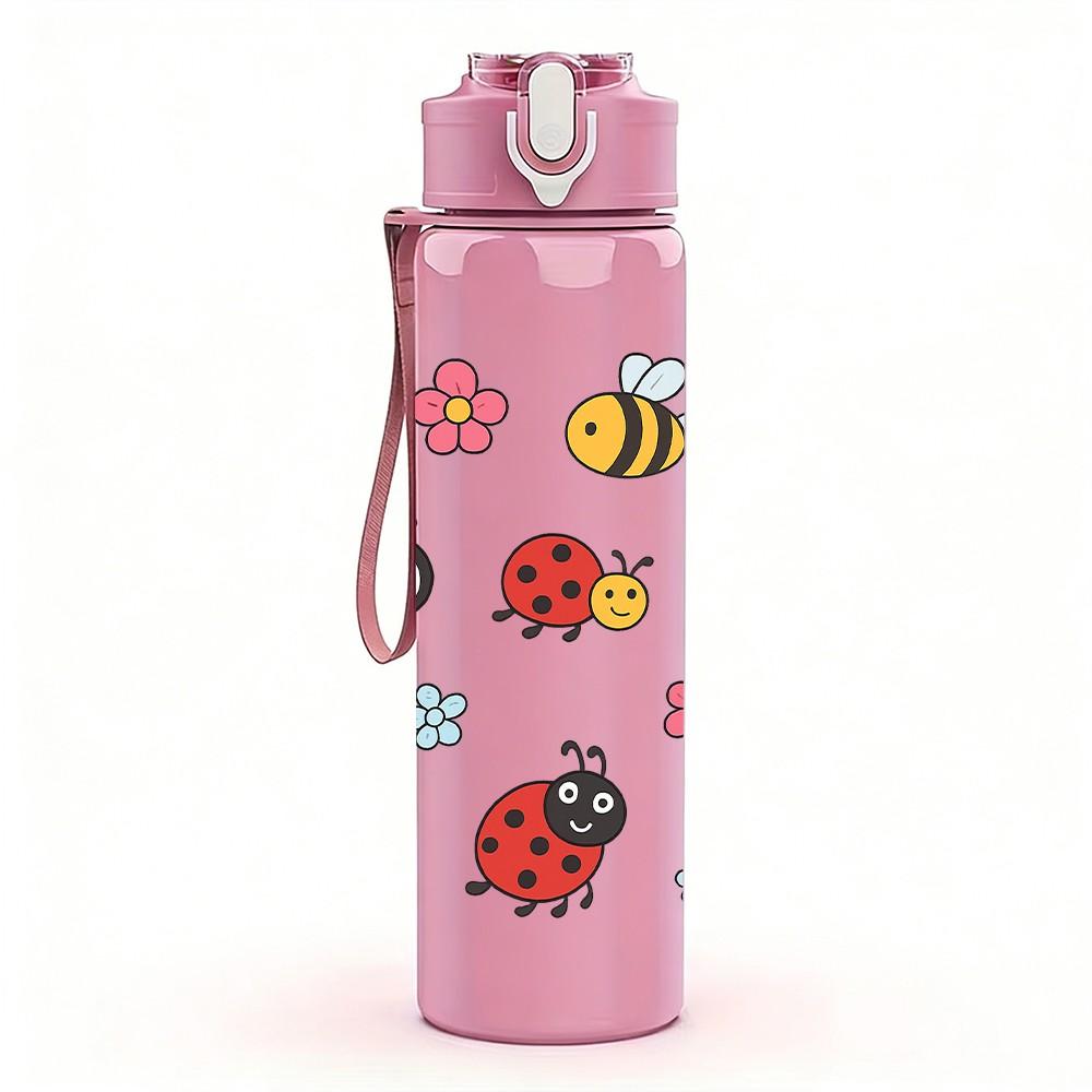 1PC Bug Insect Seamless Pattern 750ml Color Plastic Sports Water Bottle Leakproof Flip Straw Lid Suitable for Sports Office Home Use