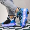 2025 Spring and Autumn New Children's Charging Light Shoes Sports Skates Runaway Shoes Four-wheel Pulley Shoes Button Sports Shoes