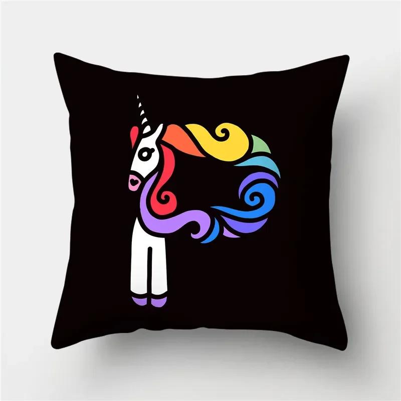 Буквы Единорог Наволочка Полиэстер Принт Наволочка Диван Декор Подушка Дом