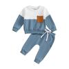 Toddler Boys Fall Outfits 6M 12M 18M 24M 3Y Contrast Color Pocket Long Sleeve Sweatshirts and Solid Color Long Pants 2Pcs Clothes Set
