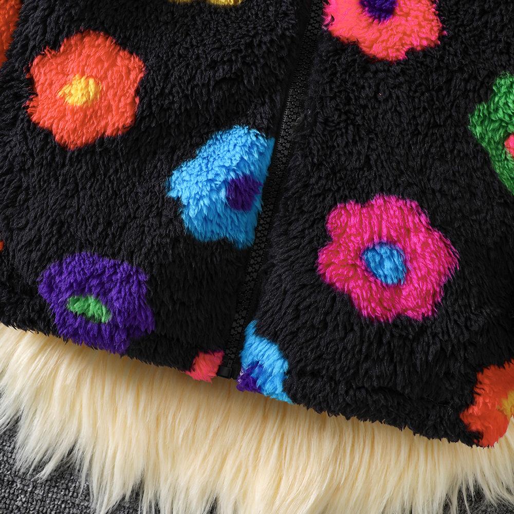 Детская одежда Новая осенне-зимняя куртка из плюша с красочным принтом мелких цветов для девочек