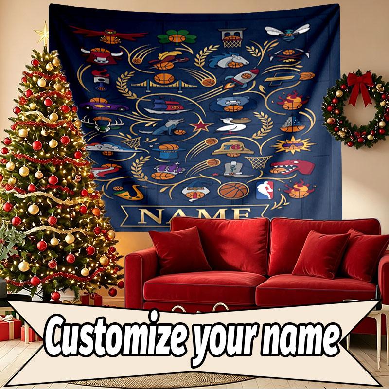 Custom Name Personalized NBA Print Tapestry, Wall Art Decor, Bedroom, Dorm, Apartment, LivingRoom, Party Backdrop, Gift for Birthday