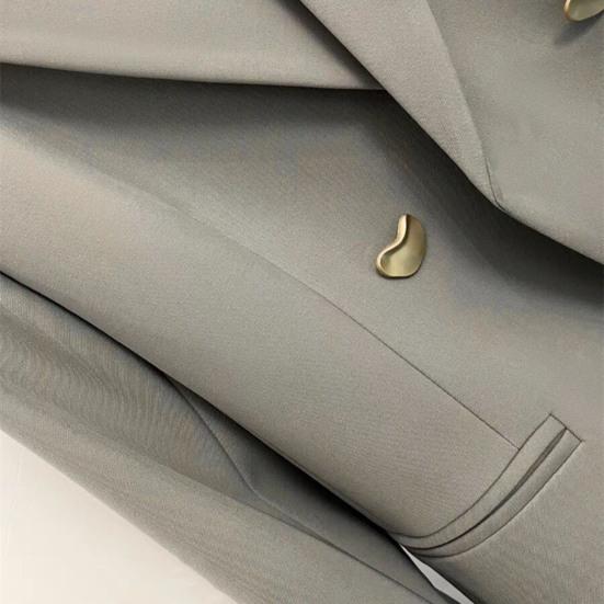 Women Suit Coat Lapel Long Sleeve Solid Color Casual Suit Jacket Loose Fit Double Breasted Basic