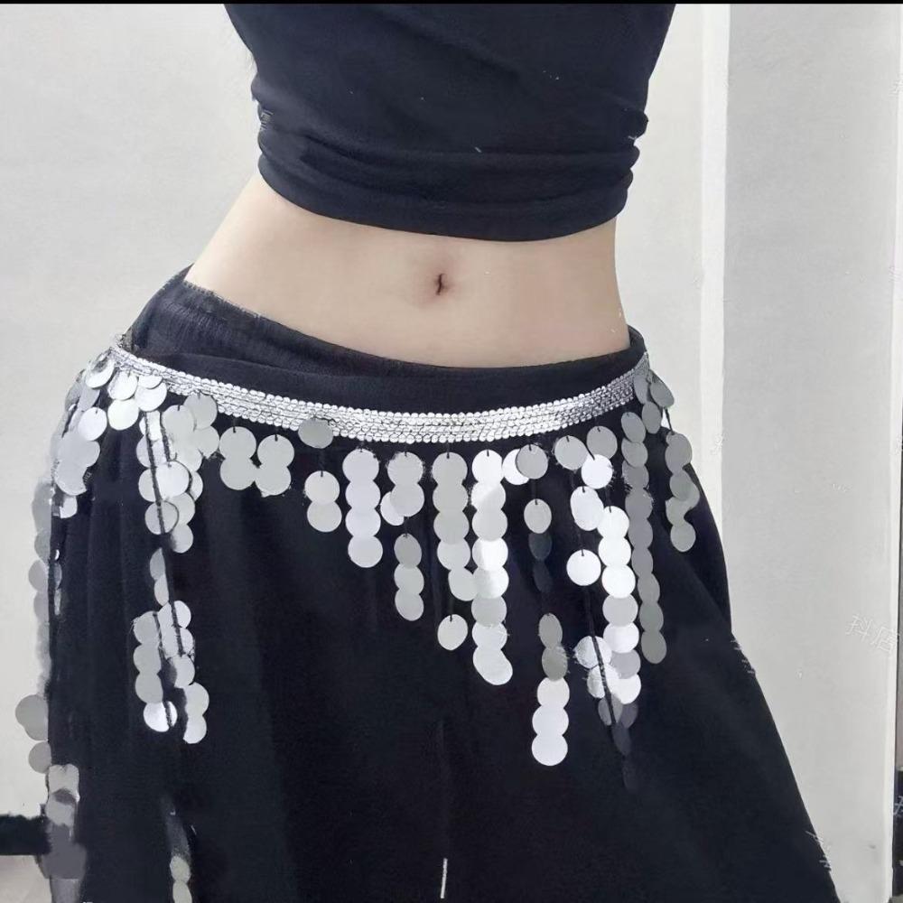 Cymbal Sequins Tassel Waist Wrap Adjustable Tie Stage Waist Chain  Stage Competition