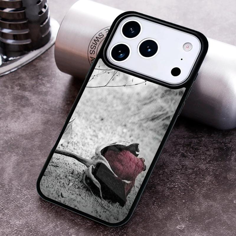 Single Red Rose Phone Case For iPhone 17,16e,15,14,13,12,11,Mini,Pro,MAX soft Silicone Cover