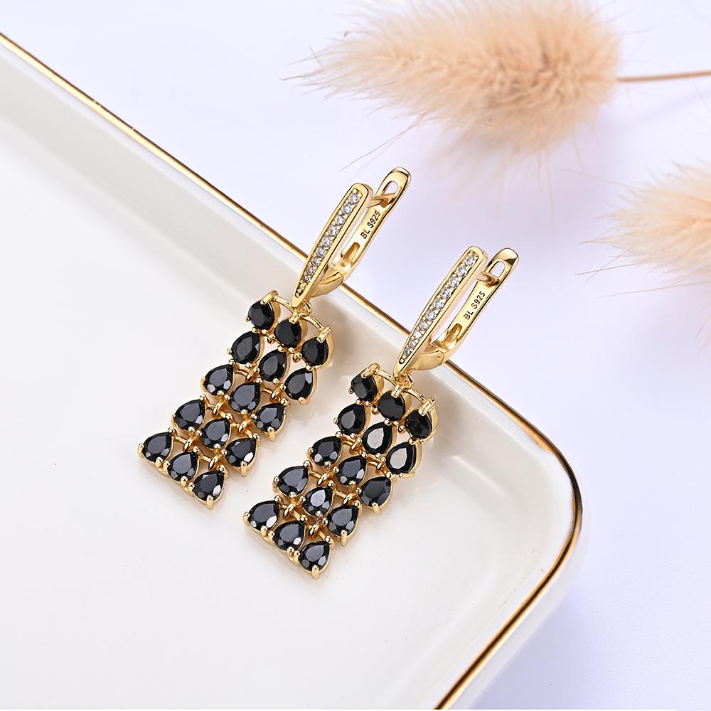 Роскошные и загадочные женские серьги из натуральной черной шпинели и стерлингового серебра 925 пробы для ношения на вечеринках и свадьбах