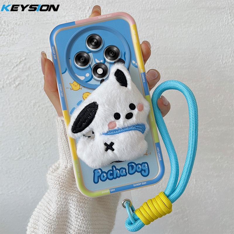 KEYSION Милый 3D мультяшный плюшевый чехол для OPPO Reno12 F 5G с ремешком, мягкий силиконовый противоударный чехол для телефона OPPO Reno 12F 5G