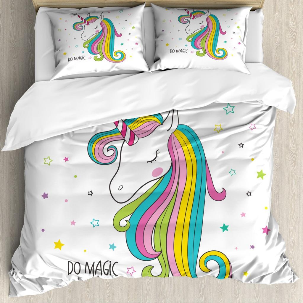 Rainbow Unicorn Three-Piece Digital Printing Kit Quilt Cover Bedding