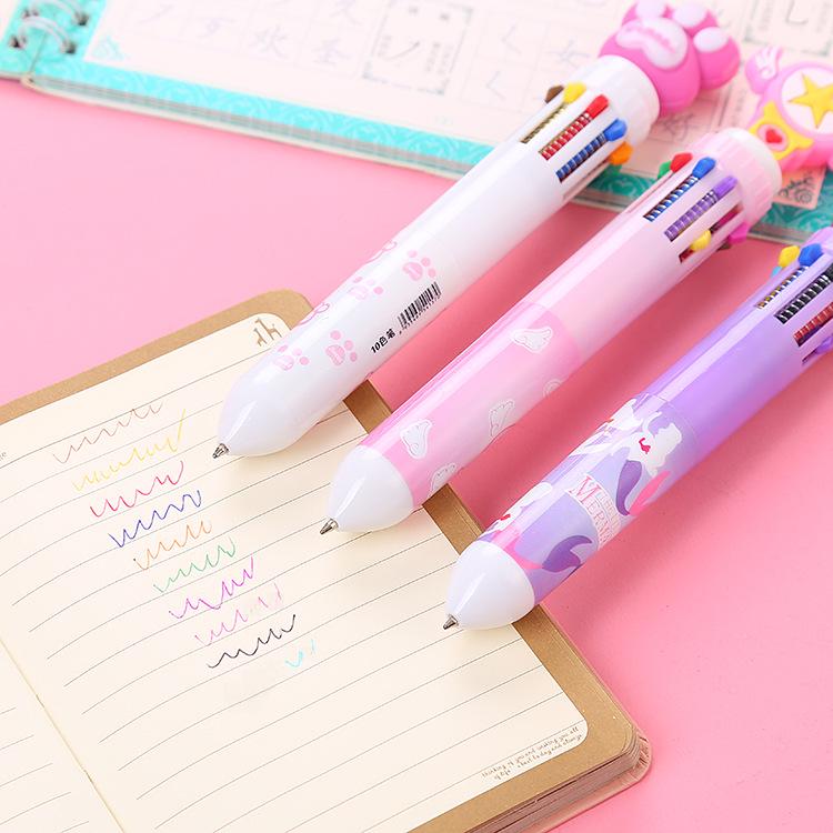 Cartoon Multi-Color Ballpoint Pen - 10 Colors for Cute Graffiti and Art, Ideal for Students