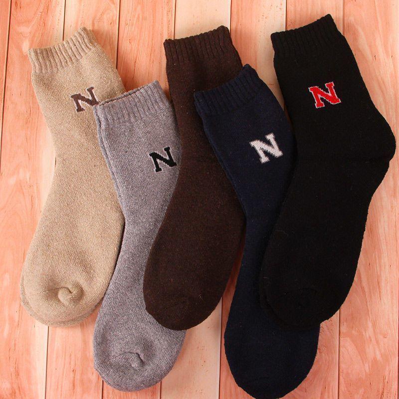 Мужские осенне-зимние толстые теплые шерстяные носки до середины икры - японский ретро этнический стиль, узор "мелкий ромб"