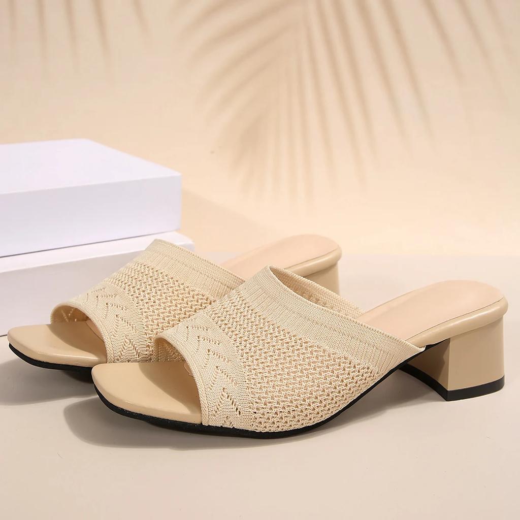2024 Женские летние удобные повседневные сандалии без застежек на открытом воздухе Женские модные трендовые босоножки с открытым носком и мягким высоким каблуком Обувь для женщин