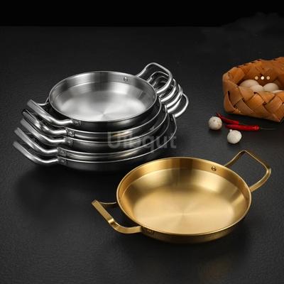 Золотая корейская армейская сковорода для тушеного мяса с утолщенными двойными ребрами, сухая сковорода, нержавеющая сталь, испанская кастрюля для риса с морепродуктами