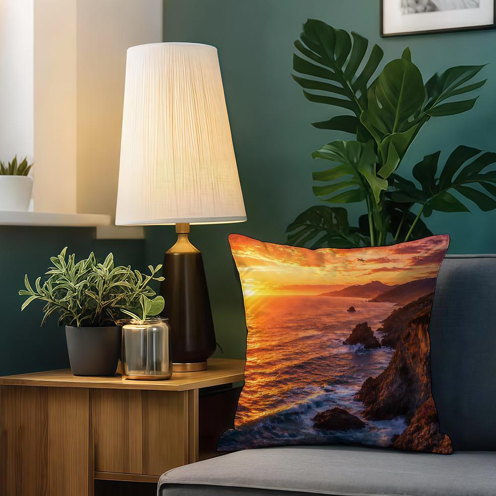 Coast Sunset Cushion Cover Birthday Anniversary Gifts Double Sided Printed Zipper Cushion Cover Soft Skin Bedding