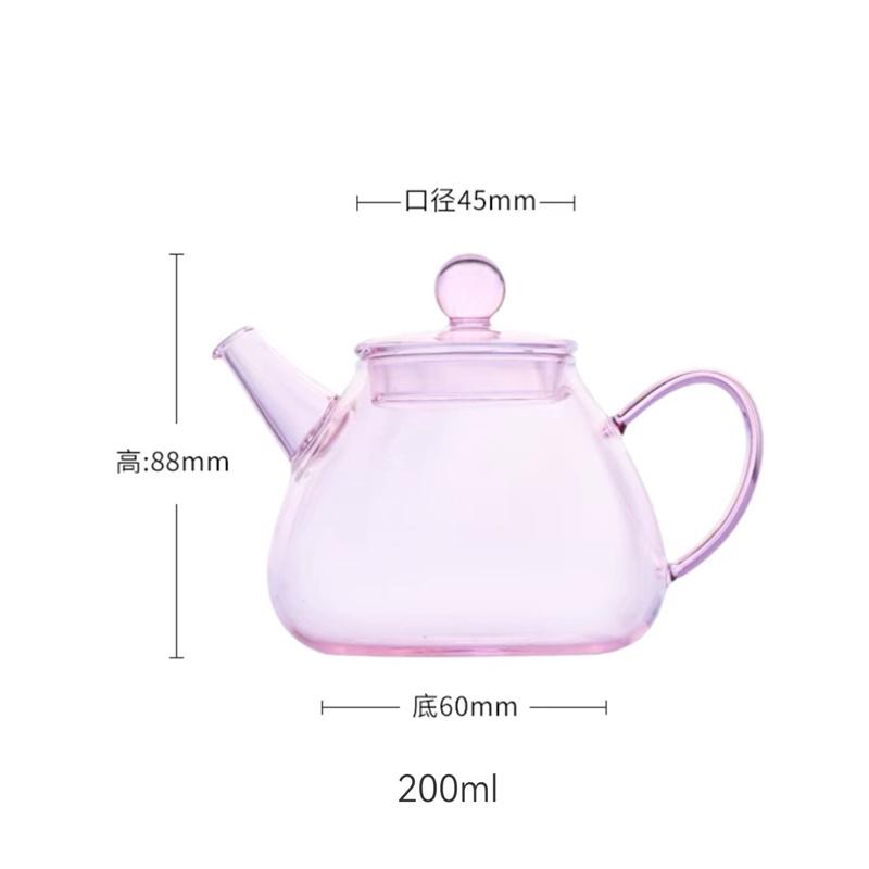 Чайник для заваривания чая One Person Pink 200ml Small Glass Teaware, термостойкий, для зеленого чая, цветочный чайник, набор для приготовления чая Kungfu