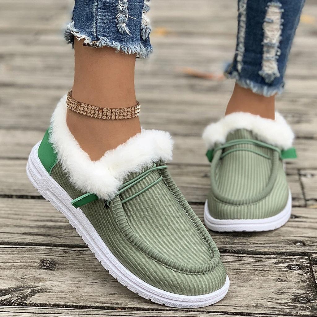 Fashion Women Warm Casual Winter New Plush Ankle Snow Boots Flats Female Casual Cotton Shoes Ladies Solid Round Toe Sports Loafers Women