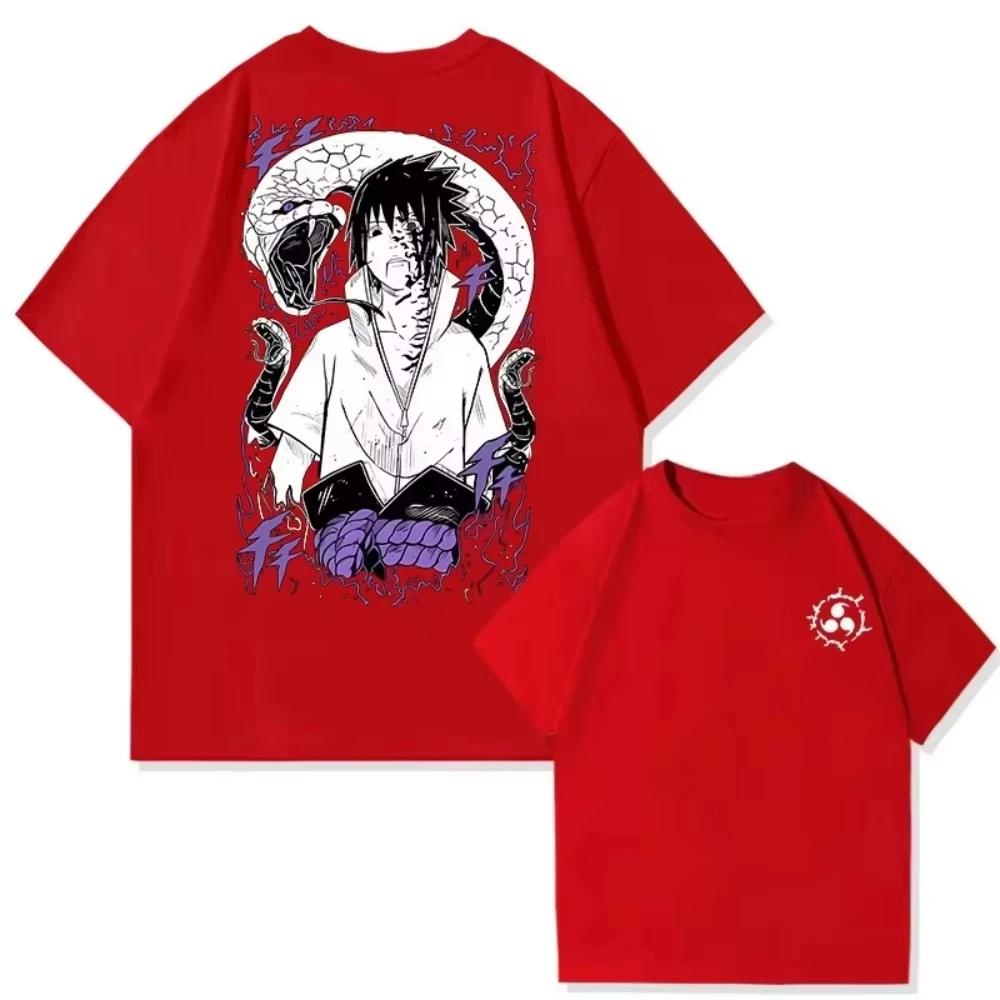 2026Japan Anime Sasuke Animation Derivatives pure Cotton Short Sleeve Tops Men's Women's Summer Uchiha Sasuke Curse Street Wear