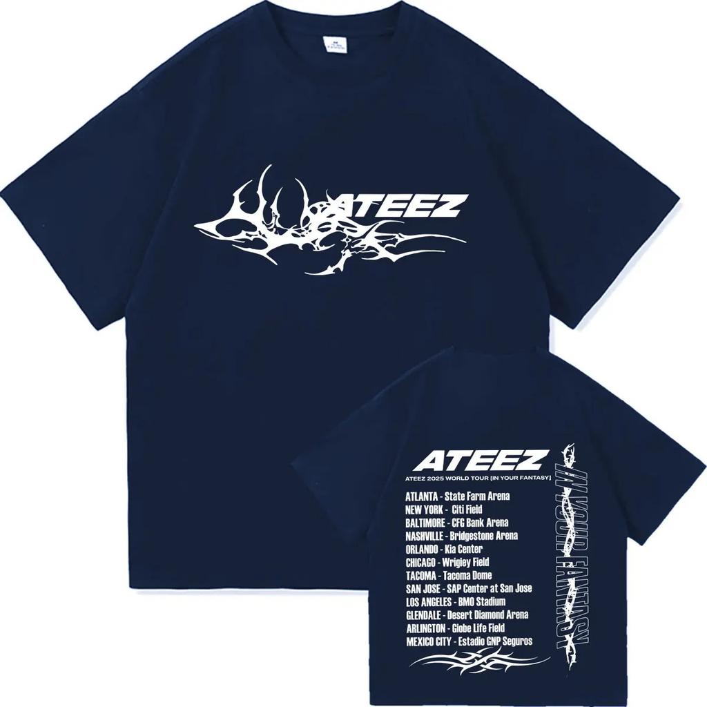 2026 Мировой тур ATEEZ in Your Fantasy Футболки с круглым вырезом Мужские Женские Модная Повседневная Одежда Хип-Хоп Подростки Хлопок Комфорт Футболка Унисекс