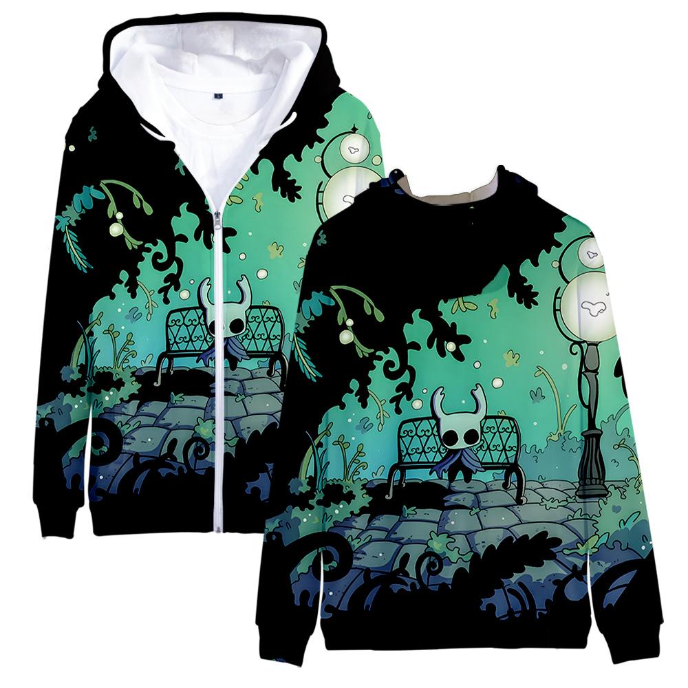 New Women Men's Zipper Hoodie Fashion Jacket Hollow Knight Silksong Print Pattern Sweatshirt Street Apparel Casual Hollow Knight Clothes Men Clothing